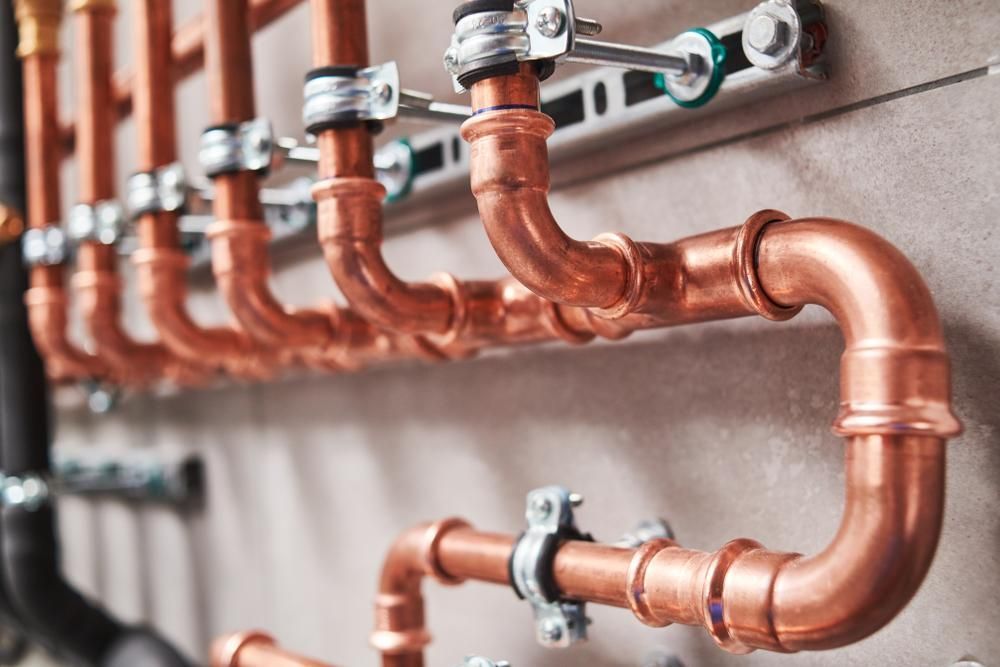 Close-up of copper pipework installation